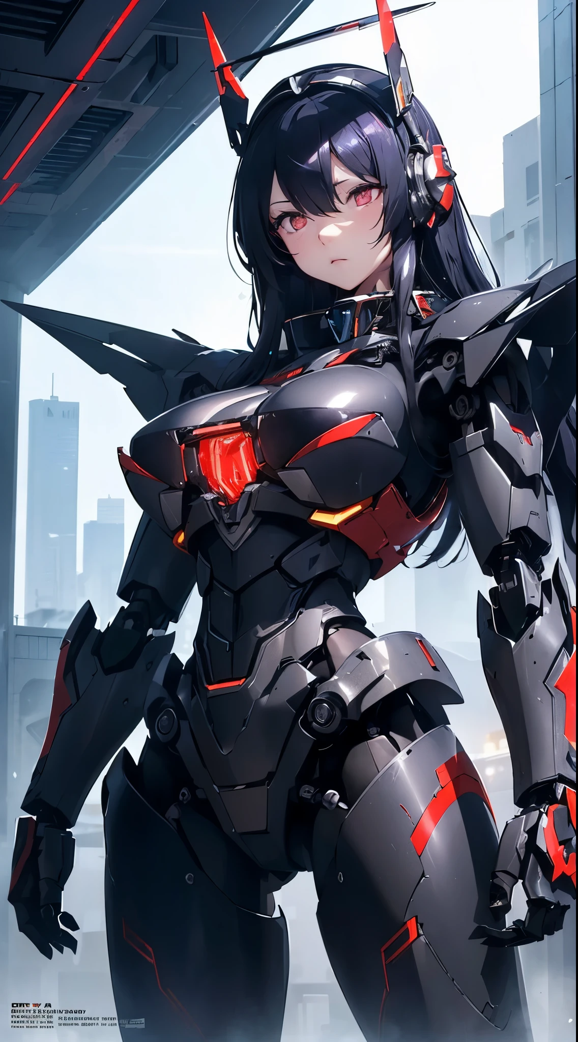 (((Looking away:1.3)))、Machine eyes glowing red、Expressionless