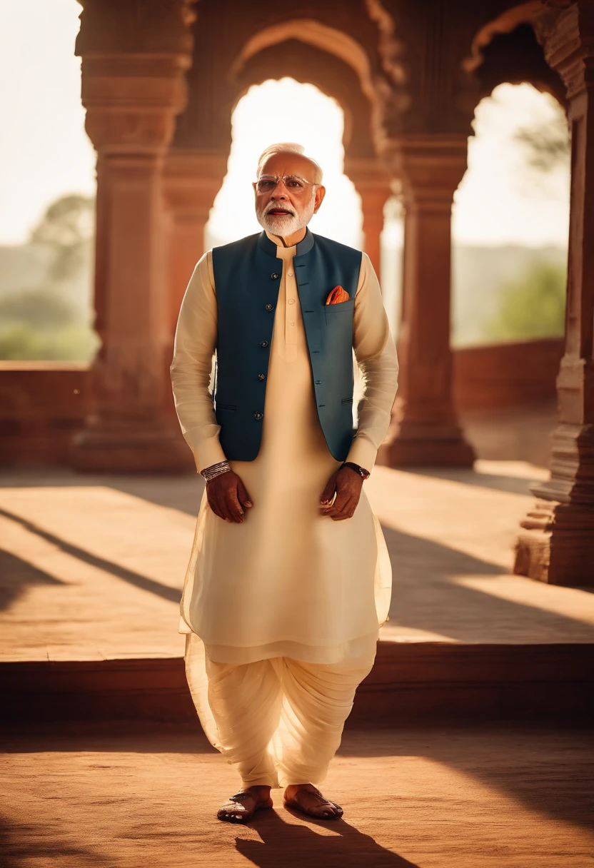 Narendra modi wearing an Indian white dhoti kurta in Rajasthan