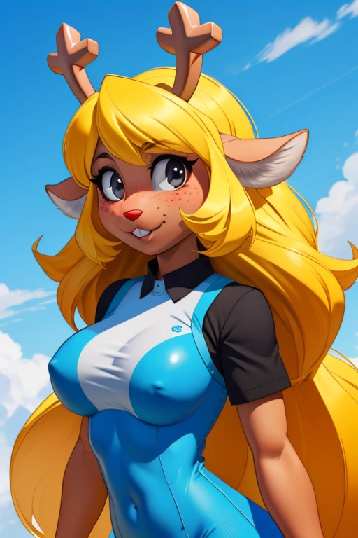 (noelle, noelle, furry female anthro, deer girl, black eyes, big breasts)