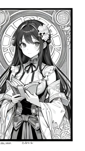 (Line art)、(Rough sketch monochrome),Art Nouveau、Upper Body、(Coloring book)