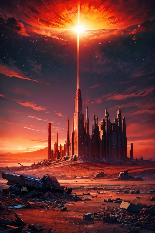 highest quality、Desolate Earth、wreckage、Red Sky、Surrealism
