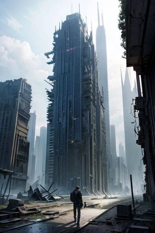highest quality、A ruined futuristic city、dim、Surrealism