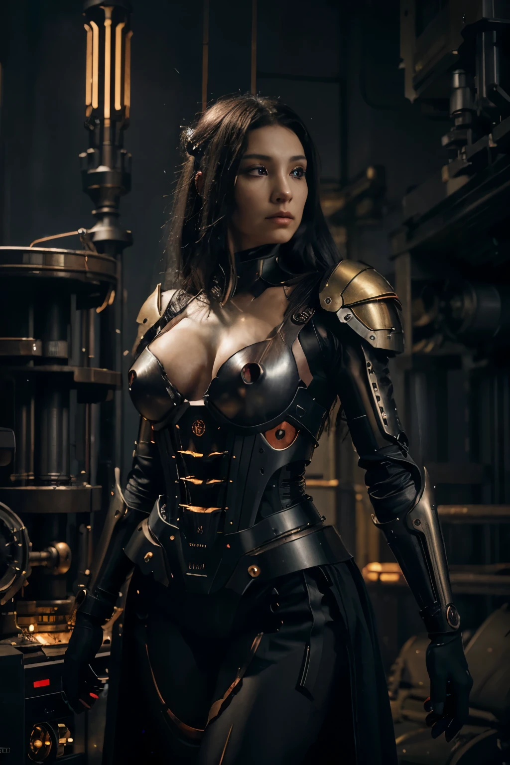 (realistic:1.2) HD, High quality, Cinematic lighting, wide angle, shallow focus, Caravaggio, Chiaroscuro, Gundam style. Dark, Cosmic horror, psychedelic. Ancients, Gods, Esoteric, ominous, alien. Beautiful and Elegant Goddess, clear dragonfly wings. Fantastic grey hair. Black, Red, and Royal Green Military-styled multilayered bio-mechanical paneled armor. Subtle red and yellow neon light emanates from beneath some of her biomechanical parts. (pneumatic pistons, wires, and components:1.4), Atmospheric (glowing:1.2), nebulous, hazy, dark misty atmospheric background,