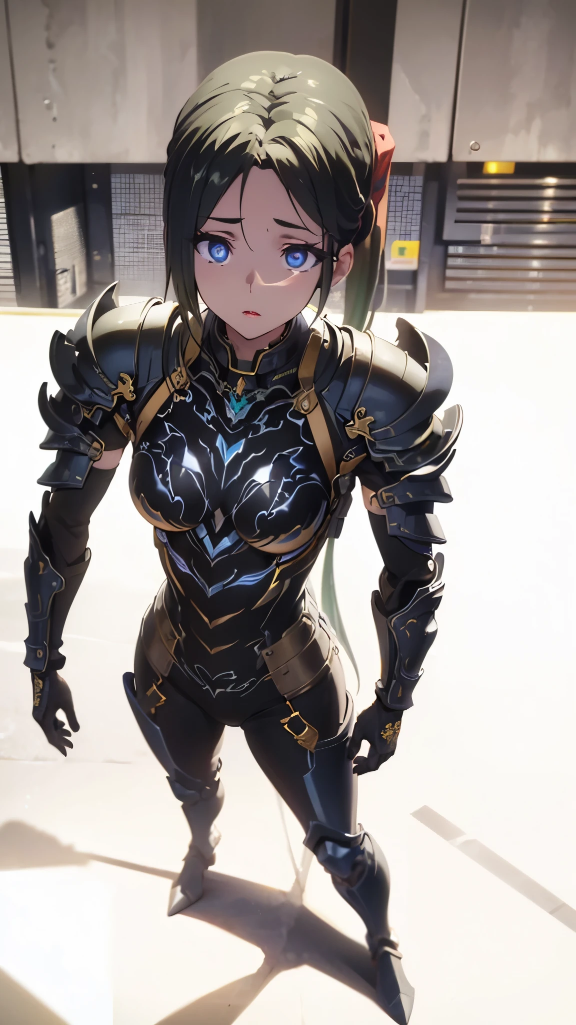 deep skin,textured skin, long hair, black hair, blue eyes, ponytail, highres:1.0), haruhiko_ichijou, makeup, purple lipstick, purple eyeshadow, beautiful face, hyperdetail face,
BREAK ((black armor:1,2)
BREAK (masterpiece:1.2), best quality, high resolution, unity 8k wallpaper, (illustration:0.8), (beautiful detailed eyes:1.6), extremely detailed face, perfect lighting, extremely detailed CG, (perfect hands, perfect anatomy),