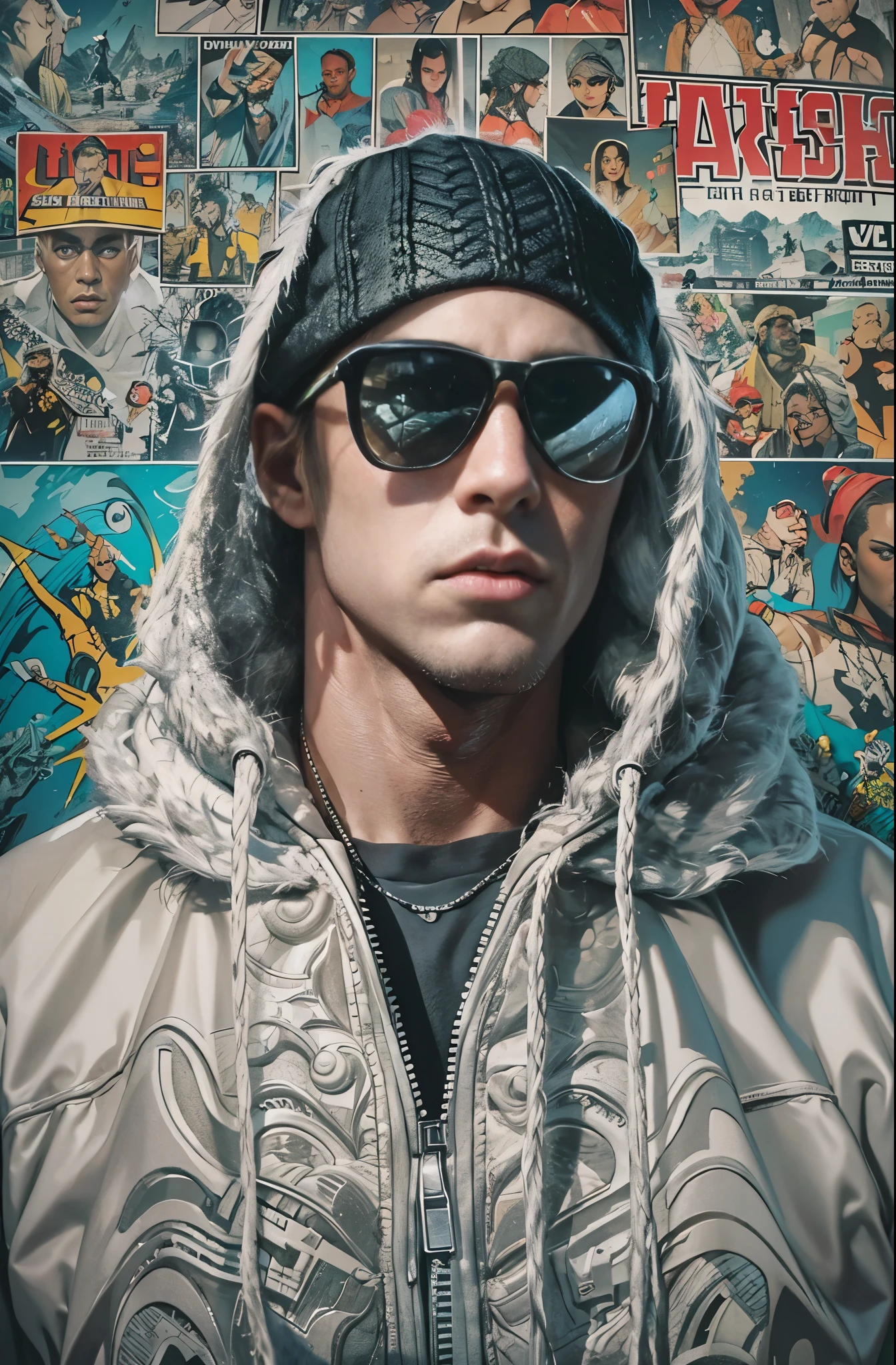 Painting of a white man wearing sunglasses, Knitted hat, Eminem, King of Hip Hop, Charismatic Rapper, lose youqself, Award-winning films, top 6 best movie ever imdb list, imdb, 0 0 second movies, promotional Movie Posters, chris nolan movies, Movie Posters promo, Movie Posters, bestselling Movie Posters, top 6 worst movie ever imdb list, Eminem, Promoting the film, Cool Street Fashion, King of the Streets, Check it out, Ultra-detailed paintings inspired by Wow, Art Station Trends, Fantasy art, A complex mess, The art of hitting, Wallop Art, Wow |, Wallop Style, Beautiful character drawings, Urop&#39;s painting style, Wow | The buds of art, Unparalleled Beauty Tumbler, Figurative art, Intense oil painting, Detailed monochrome art, Surreal, Avant-garde pop art, Beautiful and expressive paintings, Beautiful artwork illustration, Very dark tones, wonderful, Super Cool Guy, masterpiece, highest quality, Official Art, Men only, Sharp contours, Best Shot, Vector art, Dark Design, Close-up