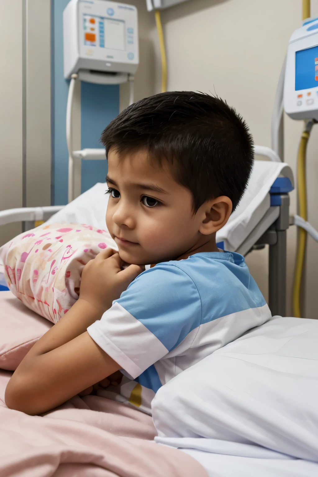 a chidren in a hospital, with high fever