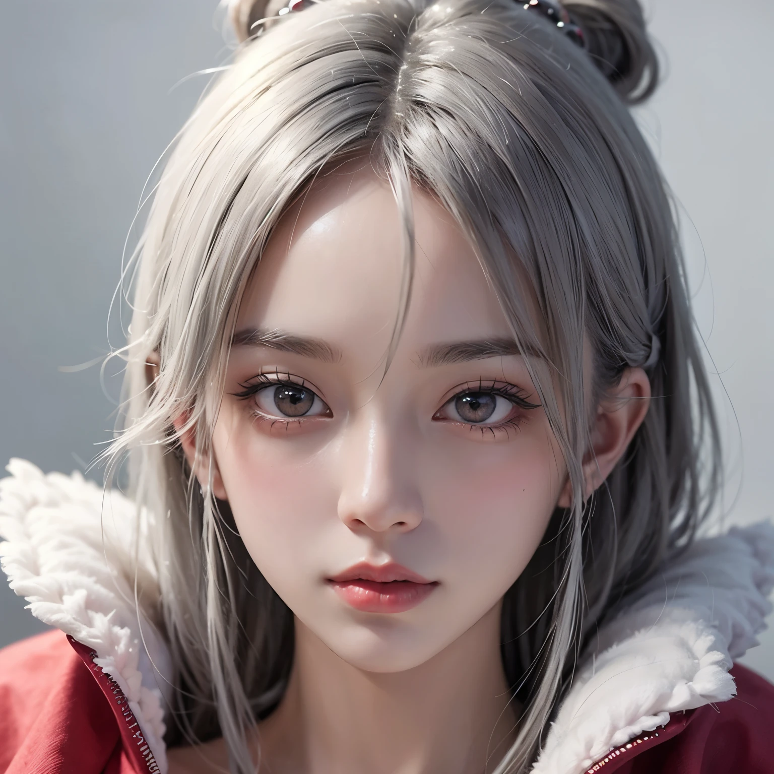 ((best quality)), ((masterpiece)), (detailed), perfect face. White hair. Ponytail. Anime girl. Asian girl. Pink eyes. Ulzzang. Nipple.