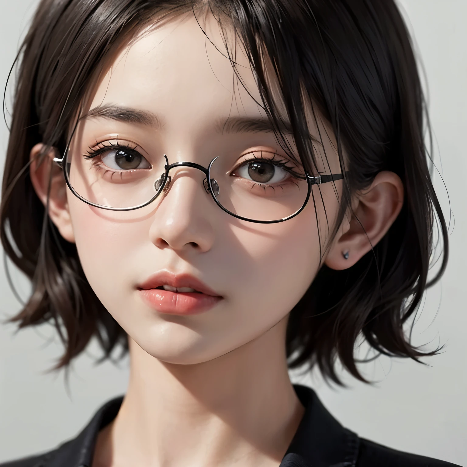 ((best quality)), ((masterpiece)), (detailed), perfect face. Black hair. Short hair. Anime girl. Asian girl. Black eyes. Ulzzang. Glasses.