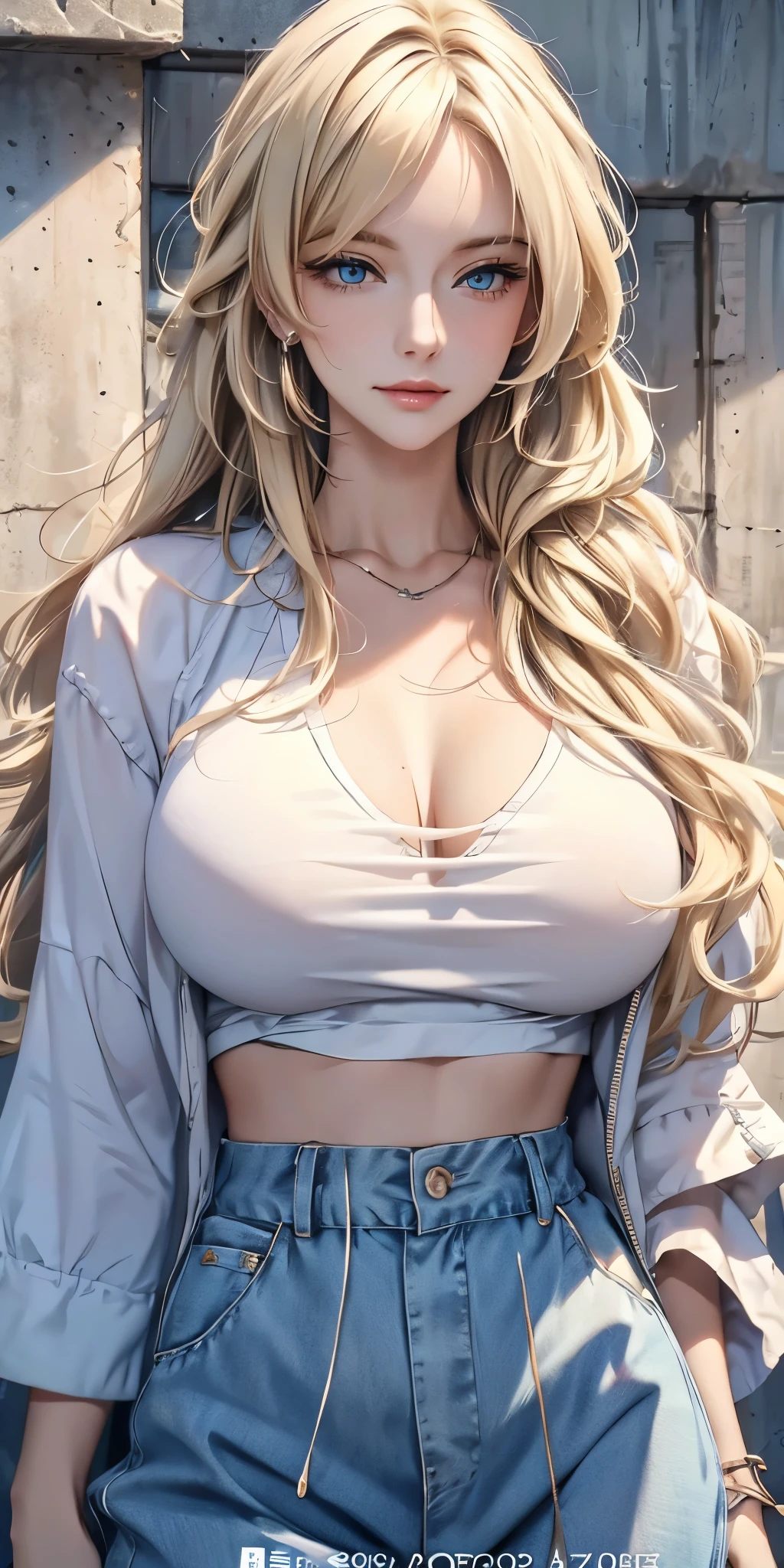 portrait, actual, blue eyes, Blonde hair, Large Breasts, 4K resolution, High quality CG, Beautiful CG, Soft Light, fashion brand image, Fashionable and casual,