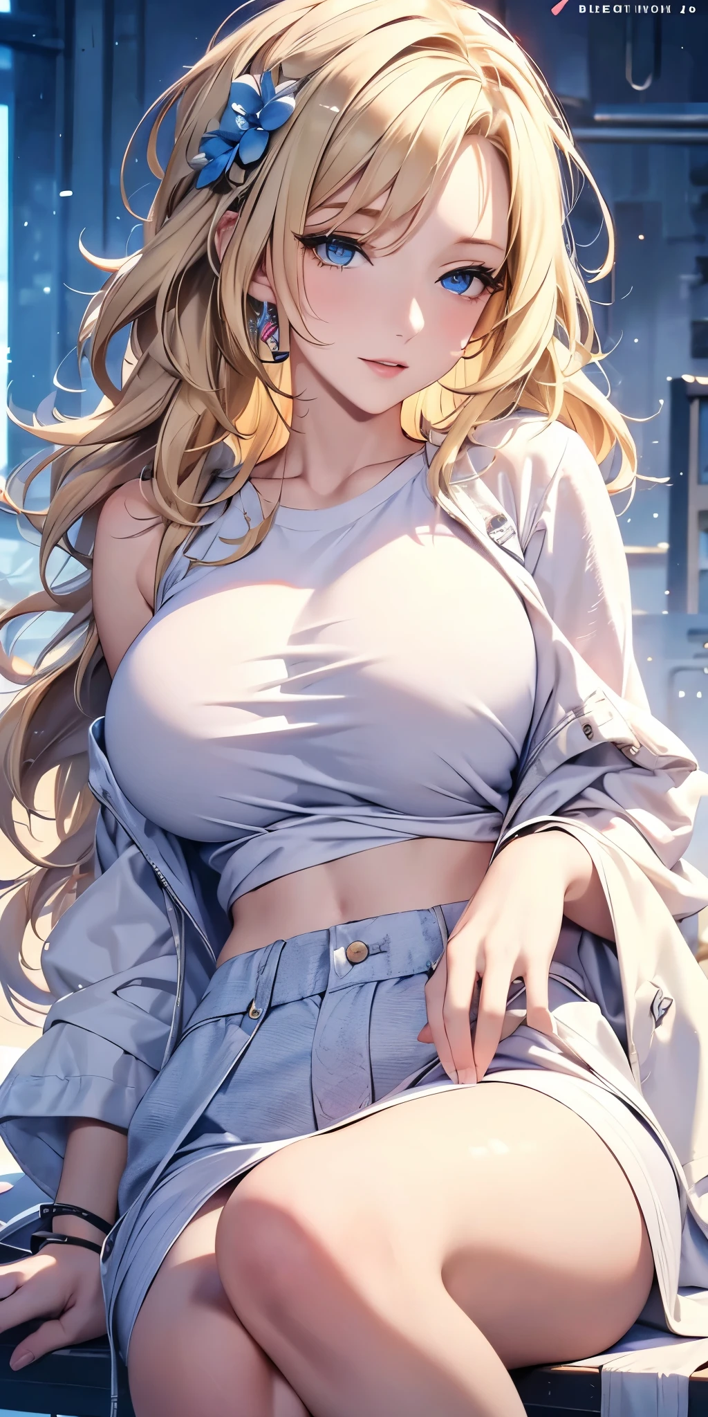 portrait, actual, blue eyes, Blonde hair, Large Breasts, 4K resolution, High quality CG, Beautiful CG, Soft Light, fashion brand image, Fashionable and casual,