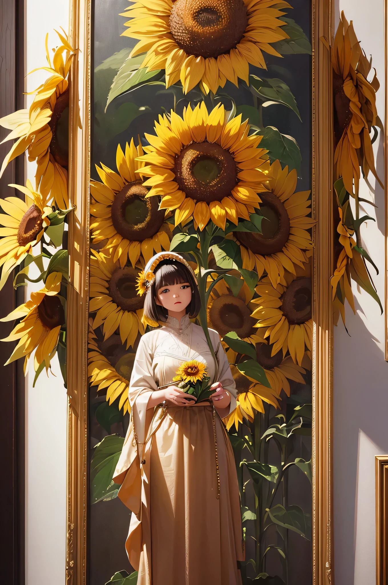 (Finest quality)),(A high resolution),(ultra-detailled art),(Meticulous portrayal),(Finest works of art),sharpness,Clear,Ultra-Precision Art,The art of astounding depiction, huge sunflower, extremely detailed sunflower, sunflower with stem, perfect sunflower, sunflower facing the camera, tall standing sunflower, focus on sunflower,