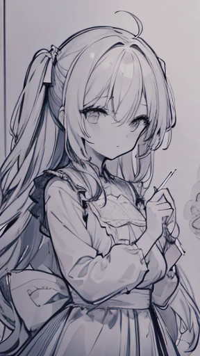 荒いLine art、Rough drawing style、Line art、rough sketch、美しいLine art、Beautiful artwork illustration、Great picture、Upper Body、(Monochrome)