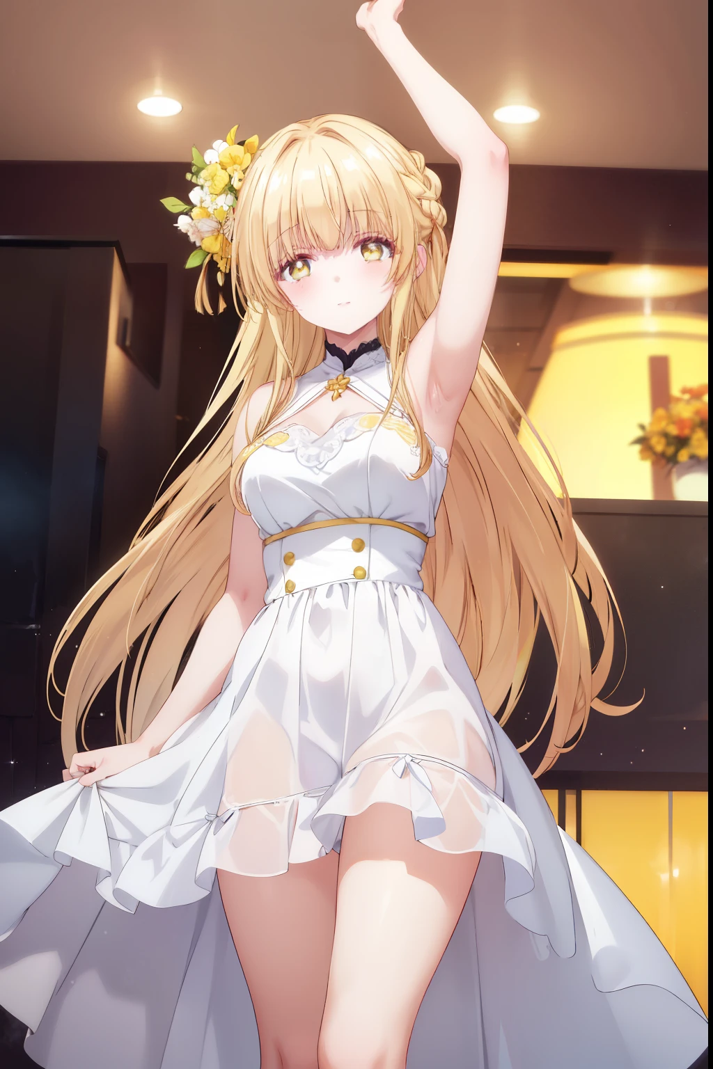 Mahiru shiina, , blonde, (Yellow Eyes:1.3)、Braided long hair,,blush,smile,Captivating thighs、Beautiful bare legs, Sideways armpit、なBunny girl、Bunny girl
(masterpiece:1.2), highest quality, High resolution, unity 8k wallpaper, (shape:0.8), (Beautiful and beautiful eyes:1.6), Highly detailed face, Perfect lighting, Highly detailed CG, (Perfect hands, Perfect Anatomy),