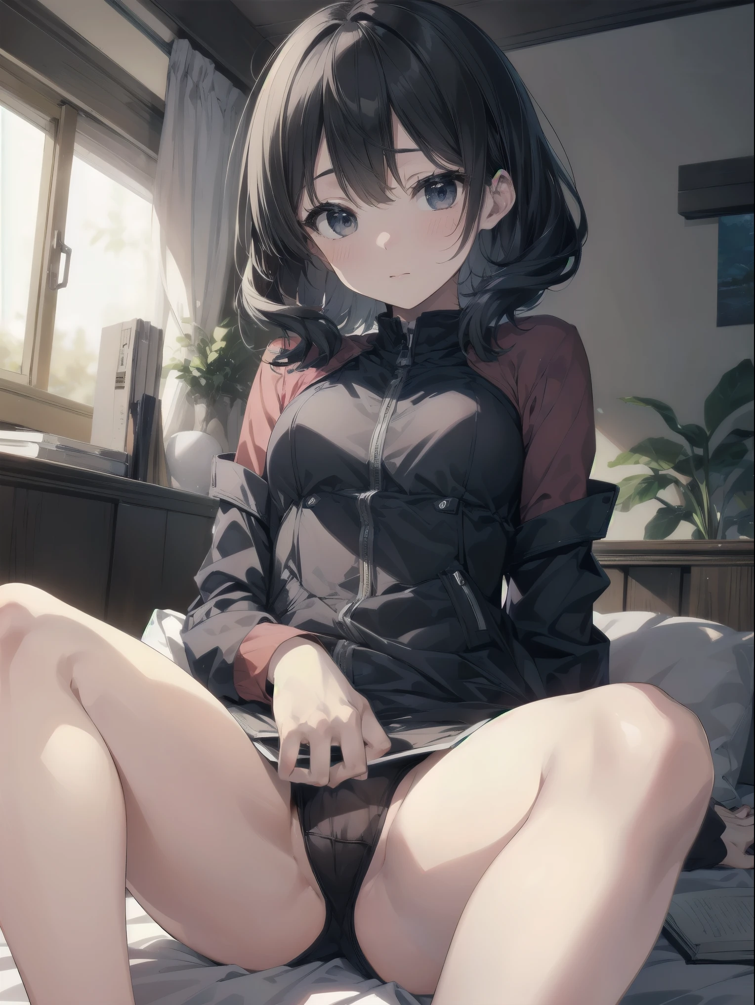 God quality, anime moe artstyle, ecchi anime style,best anime 8k konachan wallpaper,badass anime 8k,perfect anatomy, (Please Draw a picture of a girl lying on the bed and reading a book.),break, 1girl, (Solo,,,13-year-old:1.3),a junior high school student, androgynous charm, (Very Short hair), Full limbs, complete fingers,flat chest, Small butt, groin, Small eyes,finely 8k detailed beautiful black eyes,Massage your vagina with one hand,masturbation,, in the one's own room. break,ultra-detailed,high resolution,super detailed skin, professional lighting, (cool illustration:1.2),