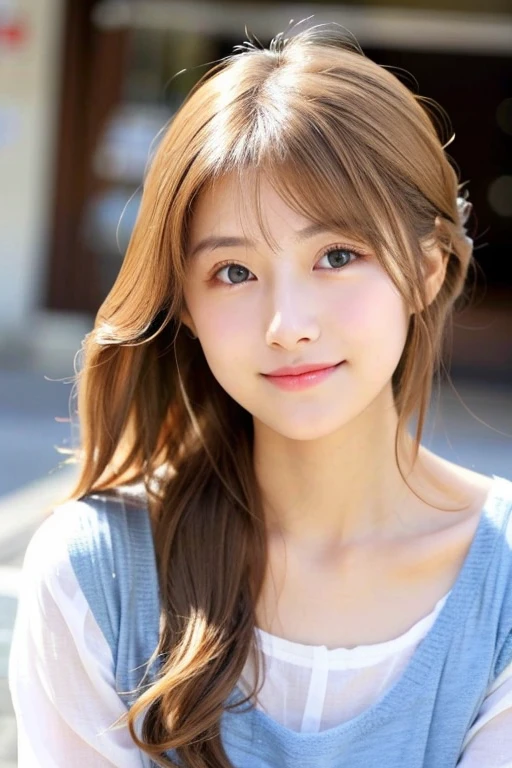 Light brown hair Fair skin Beautiful eyes and a kind expression Look at me and smile Natural Gestures Casual clothing 17 years old Japanese Dress up