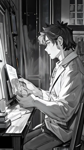 荒いLine art、Rough drawing style、Line art、rough sketch、美しいLine art、Beautiful artwork illustration、Great picture、Upper Body、(Monochrome)、Shadows drawn using lines only