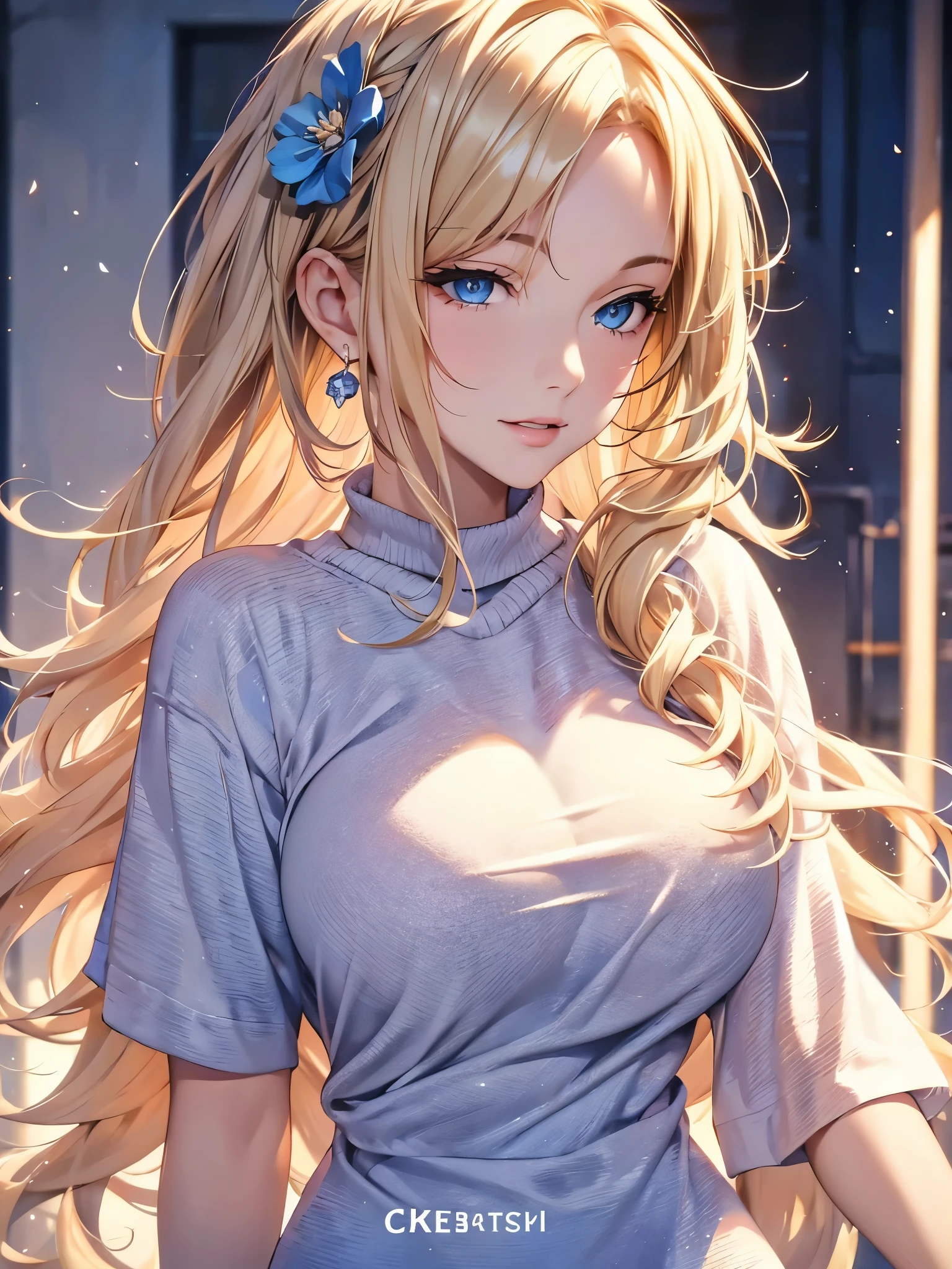 portrait, actual, blue eyes, Blonde hair, Large Breasts, 4K resolution, High quality CG, Beautiful CG, Soft Light, fashion brand image, Fashionable and casual,