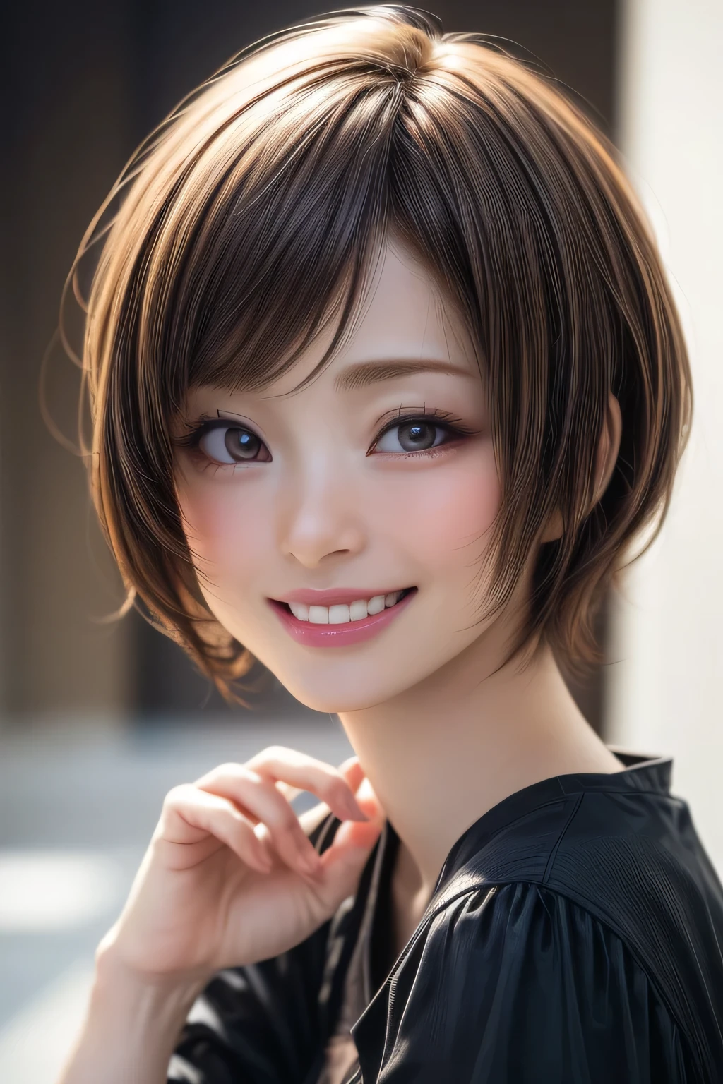 (NSFW:-1), (masterpiece:1.3), (8k, photorealistic, RAW photo, best quality: 1.4),
cinematic lighting,
(1boy), beautiful face, (realistic face),
beautiful hairstyle, (short hair :1.5),
realistic eyes, beautiful detailed eyes,
(realistic skin), beautiful skin,
(blouse),
absurdres, attractive,
ultra high res, ultra realistic, highly detailed,
golden ratio, big smiling, teeth out,