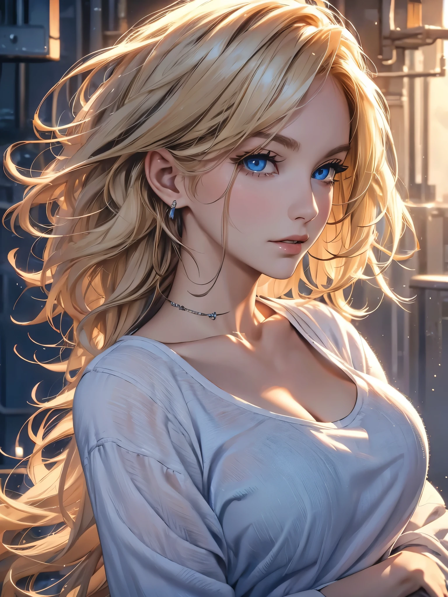 portrait, actual, blue eyes, Blonde hair, Large Breasts, 4K resolution, High quality CG, Beautiful CG, Soft Light, fashion brand image, Fashionable and casual,