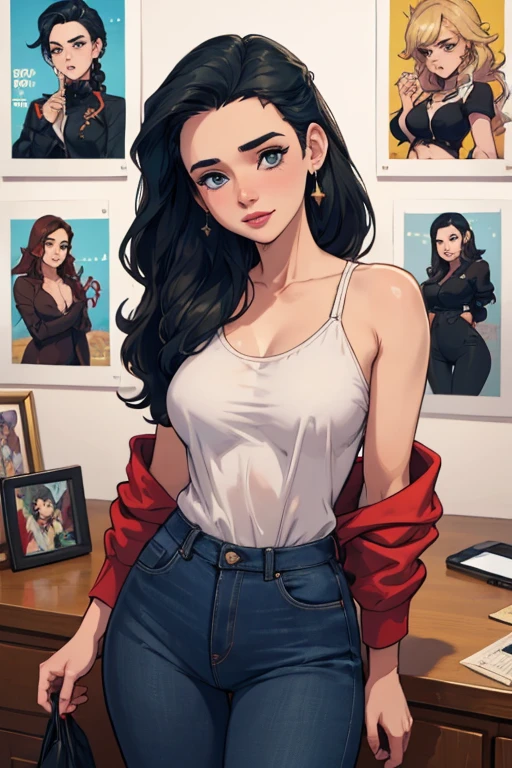 Com um dragão Ennifer Connelly, very long to the waist and half curly with bangs, seios pequenos, olhos grandes com um brilho apaixonado, olhos verdes mel, Um lindo sorriso, vestindo uma camiseta preta longa com um terno feminino verde e jeans, in a serious and sweet comic-style pose, alta qualidade Jennifer Connelly personagem mulher estilo Jennifer Connelly com marcas de guerras Imagem de desenho animado de uma mulher .Ilustra??o estilo desenho animado, estilo de arte dos desenhos animados, estilo de arte dos desenhos animados, digital illustration style, estilo atompunk projeto de pessoaagens altamente detalhado, arte digital detalhada coragem, Forest fan art, Design de personagens de retrato, beautiful digital illustration, retrato de alta qualidade, Arte em quadrinhos, mulher jovem cabelo com transas lindas . Queen Anna by Jennifer Connelly lined eyes Medium large bust and wonderful sexy clothes. image expression of sexual desire from waist to head illustration Queen Anne of Arendelle atompunk style Fallout 4 style pose playboy magazine sensual witch Character cartoon style facial expression happy beautiful smile and six medium small portrait mode waist up with lots of gold around her other stones portrait precious mode waist up queen of the south Jennifer Connelly GTA scenery dominatrix gold coins chest with jewelry with her boyfriend, um homem com barba preta, armado com um estilo militar, Jennifer Connelly Turnaround sheet Creates multiple images in different poses of the same cartoon character:1.2), Woman from Southern Brazil Drawing Art Gaucho Artline white background woman Cartoon image of a woman , roupas sensuais , garota Personagens GTA estilo artgerm femininas Yvonne Strahovski estilo de desenho garota,, pequeno, Shy, bunda grande, catholic nun outfit , dynamic pose, Quente, soft or colored lips, fundo simples, perfect hands, anatomia perfeita, Apoie-se no estilo cartoon de Jennifer Connelly