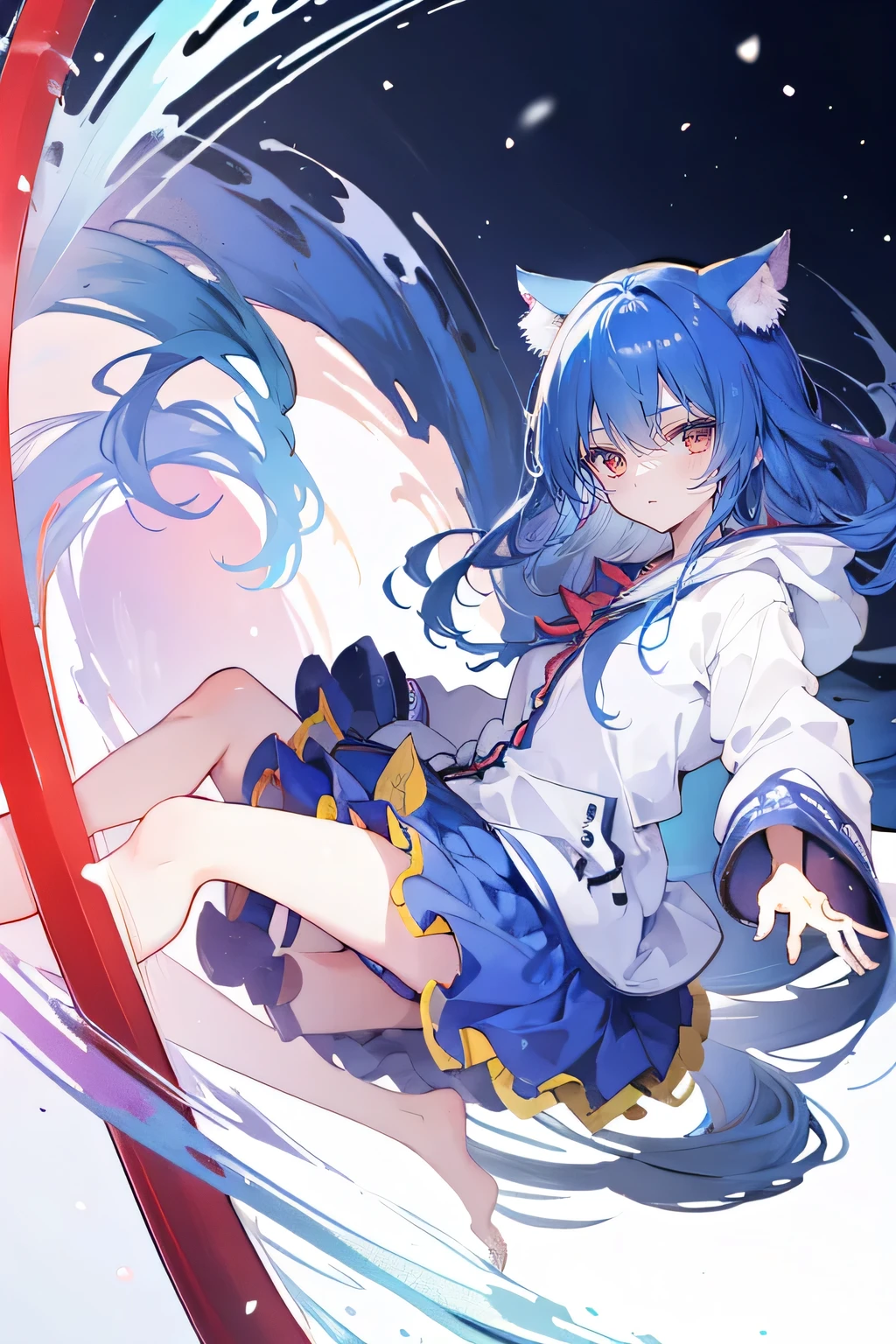 (masterpiece:1.2),Super detailed,lifelike,Expressive eyes,fair skin,perfect face shape,1 girl,
Japanese comics,Gorgeous blue hair,flowing blue hair,flowing clothes,Cat ears,Petals fall,beautiful lola,Baby Angel,sunrise,
Cross your legs,Gentle and peaceful background,The pavilion is cool and comfortable,smile, wearing hoodie, background of tokyo,back views,snowing, winter.