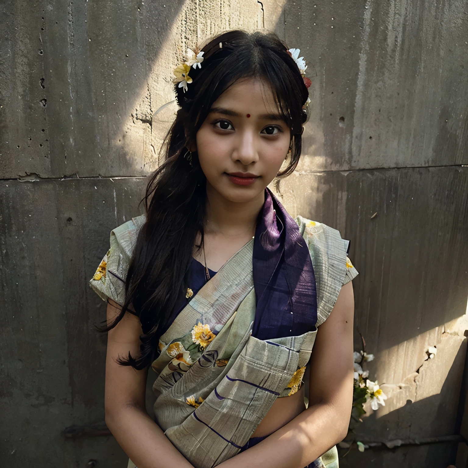Marathi girl in sari she wear flowers in her hair