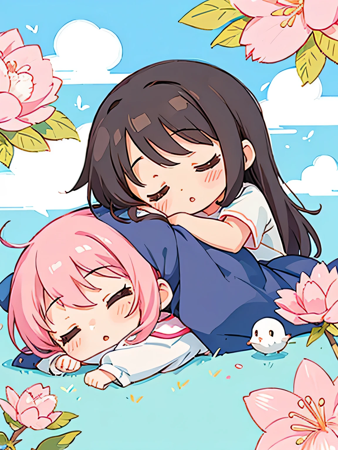 Momoko Sakura Style, Kawaii Design, most beautiful girl ever、Chibi, birdie、nap、on the cloud