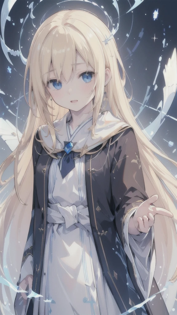 (best quality,ultra-detailed,realistic:1.37),(HDR,UHD),(studio lighting,sharp focus,professional),(portraits,anime),
blonde man,pale eyes,dark robe adorned with glyphs,blue electric currents entwined around the body,a swarm of electric eels made of water flying around.