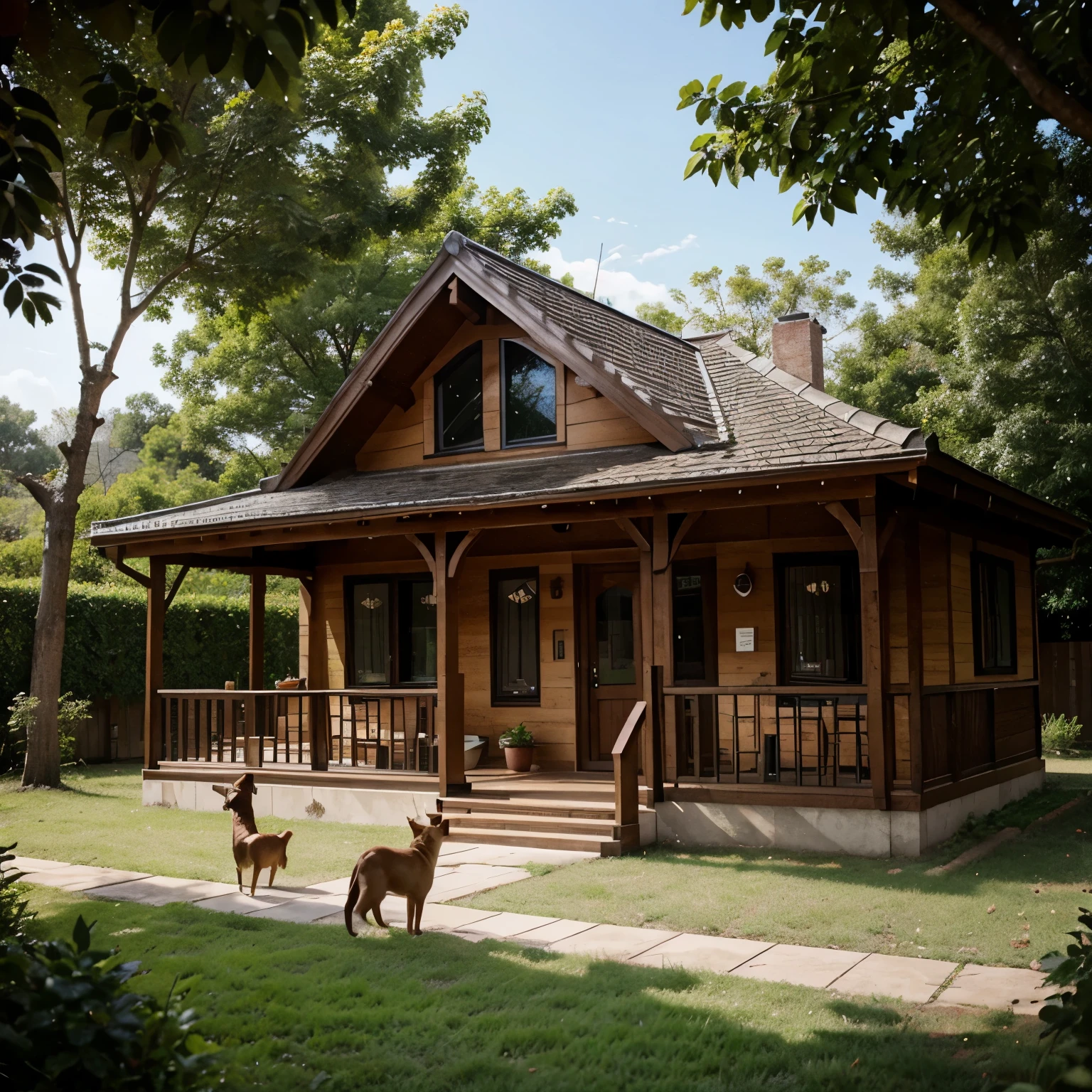 Pet cafe for every animals where they can eat and play with their owners. The theme is fauna and flora. It should be realistic and architecture-wise sketch or drawing 