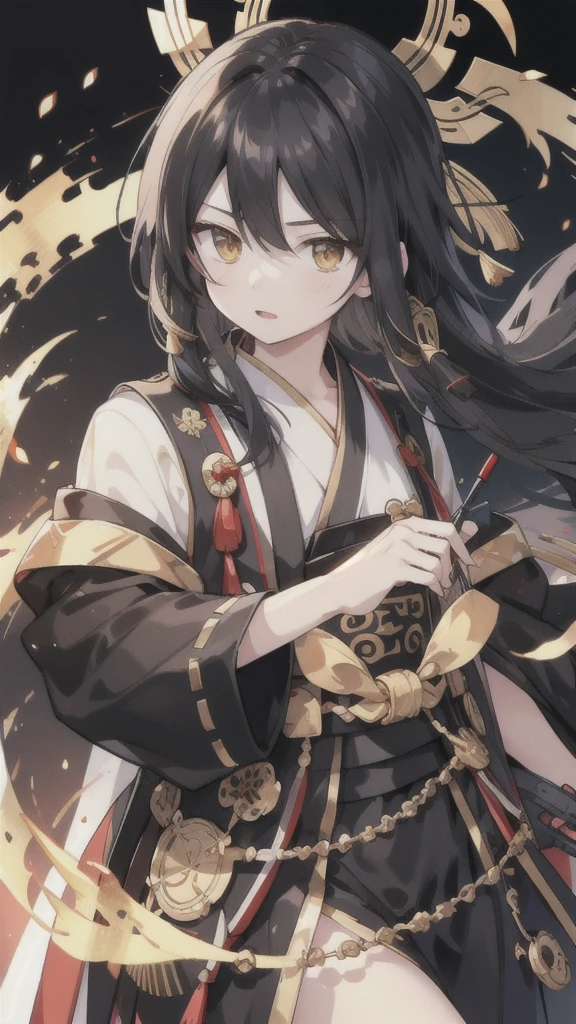 black haired boy,Golden Eyes,Black Hanfu armor