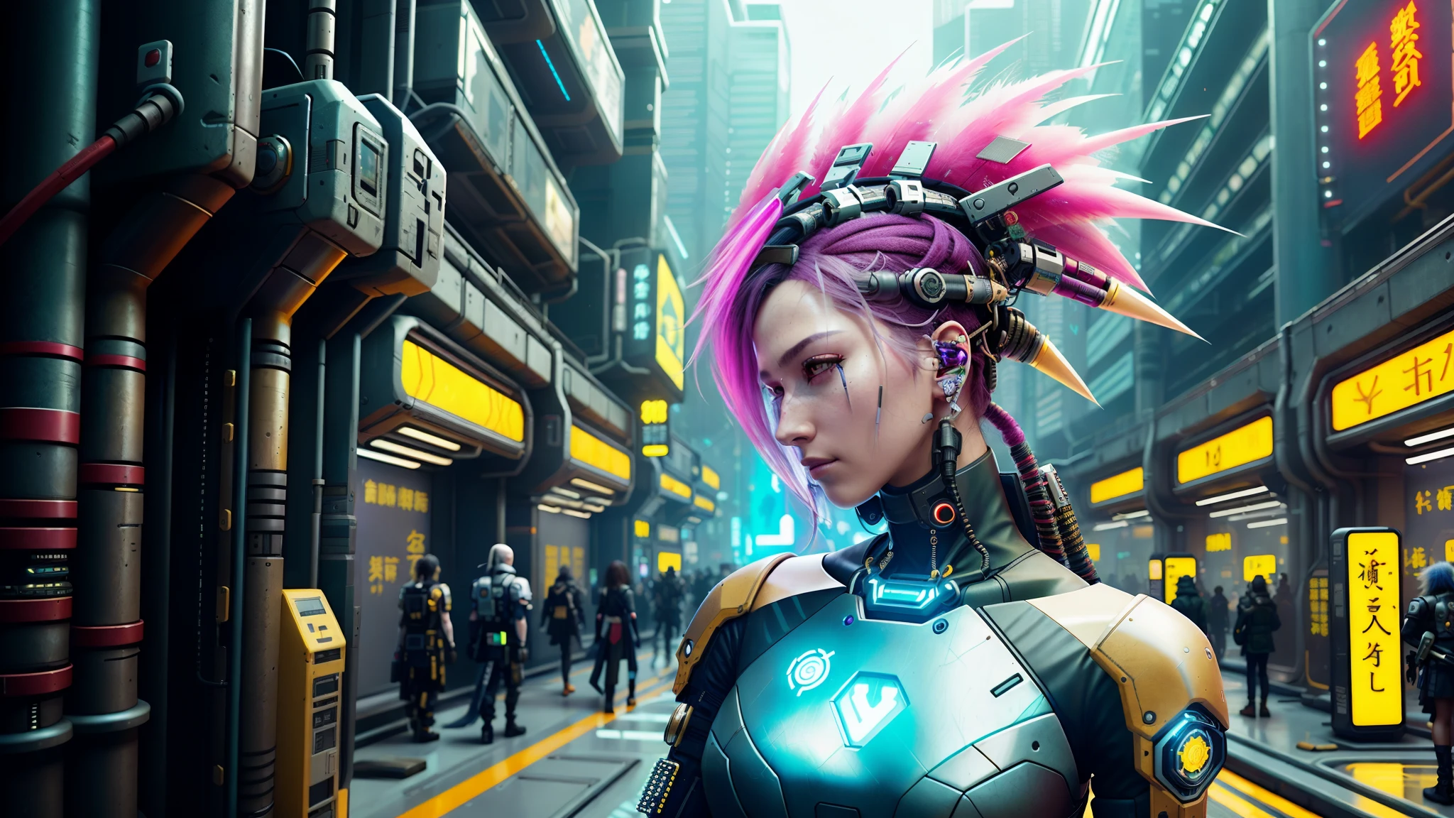 There was a woman wearing a headdress.,Camera on your head, ハイパーリアルなCyberpunk Style, Cyberpunk Headset, Cyberpunk Style , Surreal, Ghost in the Shell style, 落ち着いたCyberpunk Style, Cyberpunk Headdress, Cyberpunk Transhumanist, Cyberpunk Style, Cyberpunk Machine Portrait, Cyborg - Girl, To the show《Cyberpunk 2077》curly, Enhanced Cyborg