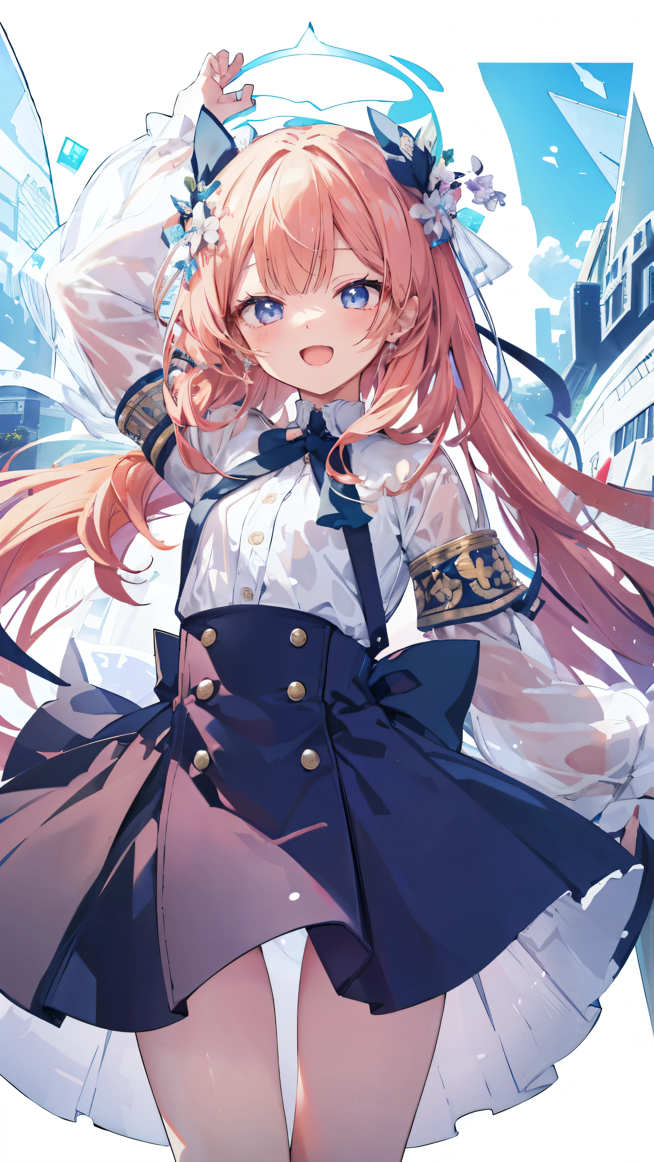 Masterpiece、Highest quality、highest quality、((((Transparency))))、(Open Mouth Smile)、Shiny hair quality、Small face、Dynamic pose、Super detailed, beautiful, wide eyes、Ultra-detailed, clear and beautiful faces、(cute illustration:1.2), High-resolution, ultra-detailed, best quality, embarrassed、Thighs