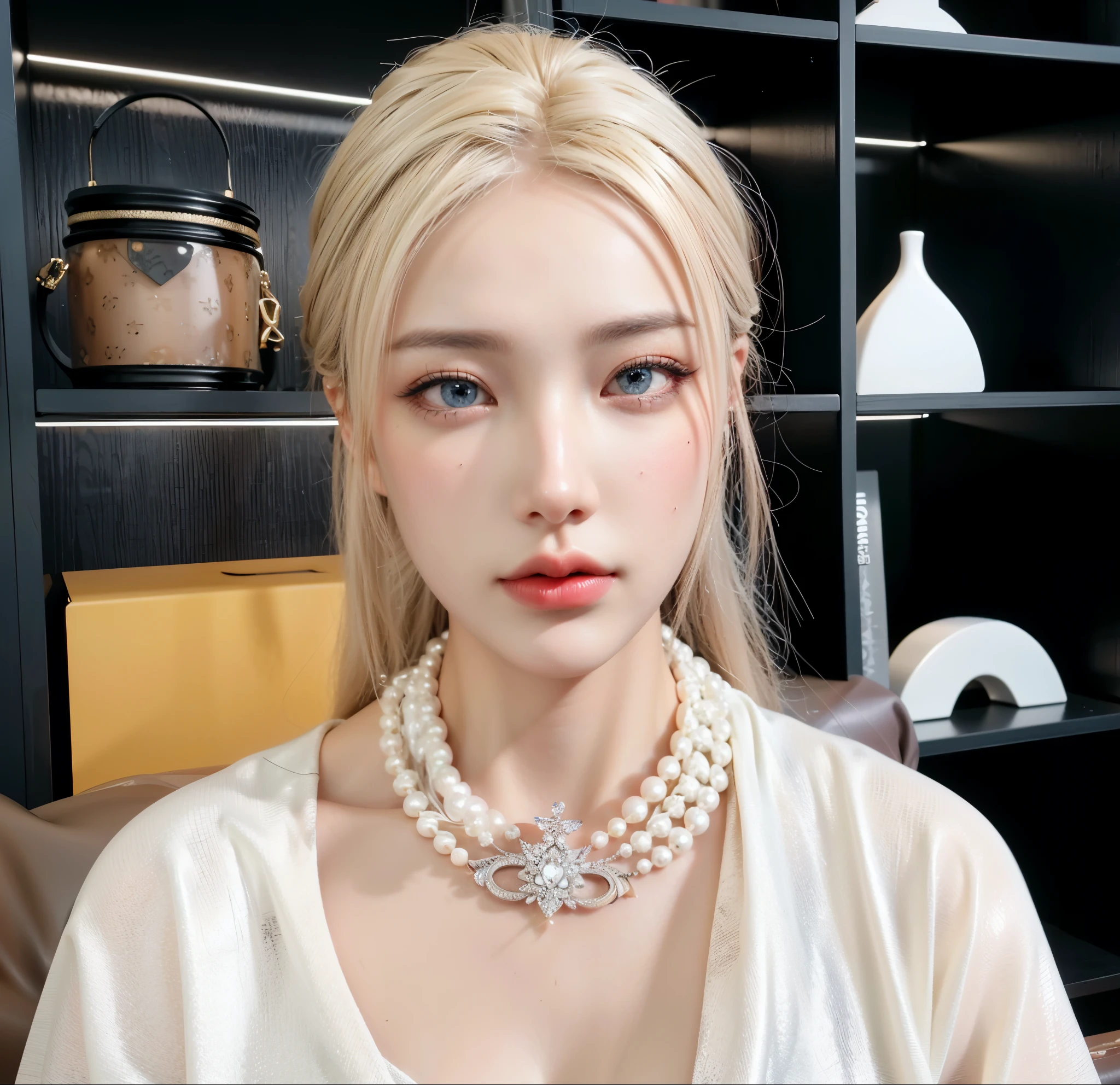 Game Art，Best image quality，Maximum resolution，8k，(A half-length photo)，(portrait)，(Head close-up)，(Rule of Thirds)，Unreal Engine 5 rendering works，20 year old girl，((Queen))，The eyes are very detailed，(Large Breasts)，Elegant and noble，Movie Lighting，Ray Tracing，Game CG，((3D Unreal Engine))，OC rendering reflection mode，4K，Ultra-clear，Sensual，Translucent lace，Fair and plump figure，Pretty Face，Glossy Gel Coat，身着华贵礼服的Queen，Crystal Gem Crown，Necklace jewelry，blue eyes，Black tattoo(whole body)，The tattoo is very three-dimensional，Gorgeous and intricate tattoo designs，Ultra-clear portrait，Sexy thick lips(Red lipstick)，Gorgeous and exquisite clothing，Apply lipstick，Royal Princess，Pearl and Diamond Necklace