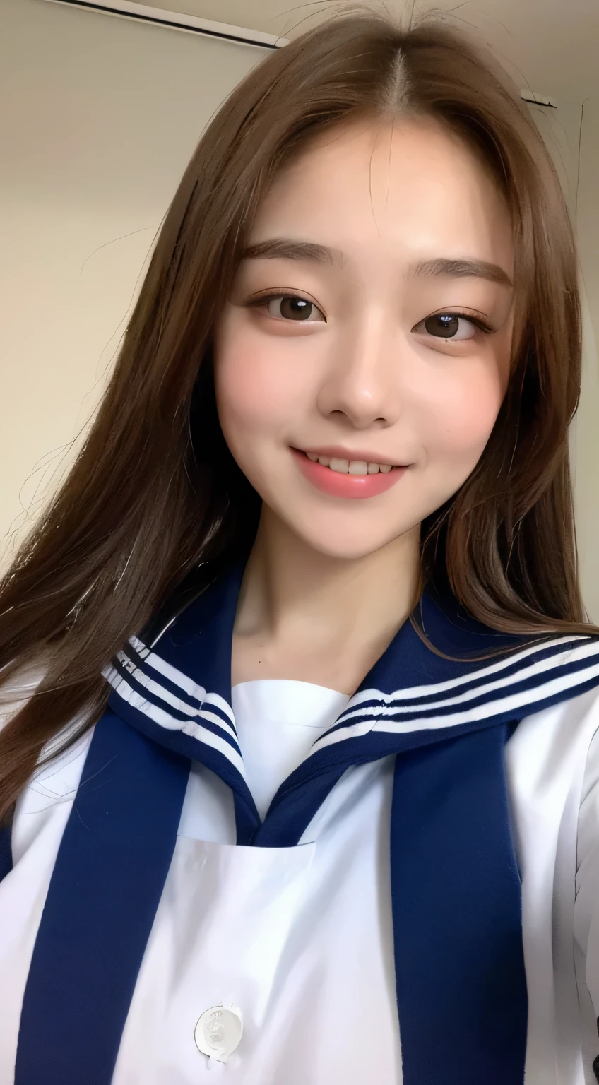 ((highest quality, 8k, masterpiece: 1.3)), whole body、(1  girl), Slim figure: 1.4, (Brown Hair, big: 1.3), Highly detailed face, Fine grain, double eyelid, (Sailor suit schoolgirl)hter, 16 years old,