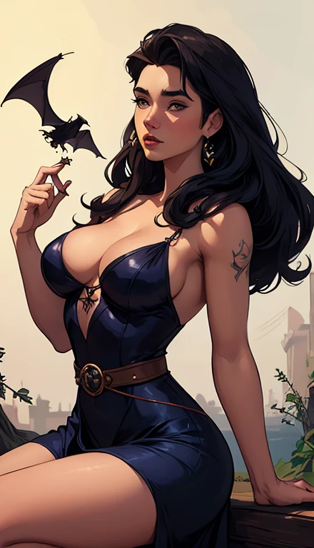 Woman style character beautiful breasts symmetrical medium breasts Fiona queen Anna of Arendelle with war marks Cartoon image of a woman .Ilustra??o estilo desenho animado, estilo de arte dos desenhos animados, estilo de arte dos desenhos animados, digital illustration style, estilo atompunk design de personagens altamente detalhado, arte digital detalhada coragem, Forest fan art, Design de personagens de retrato, beautiful digital illustration, retrato de alta qualidade, Arte em quadrinhos, mulher jovem cabelo com transas lindas . Queen Anna of ArendelleBeautiful lined eyes Medium large bust and wonderful sexy clothes. image expression of sexual desire from waist to head illustration Queen Anne of Arendelle atompunk style Fallout 4 style pose playboy magazine a close-up of a woman sitting on a fence with a bat, Morrigan Aensland, morrigan, style artegerm, extremely detailed artegerm, artegerm style, even model | artegerm, in the style artegerm, da liga das lendas, samira da liga das lendas, personagem de liga das lendas, style of artegerm