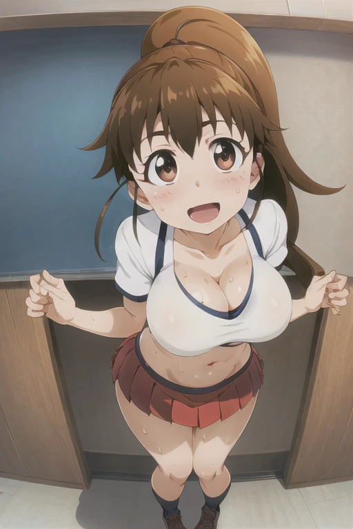 Sento Isuzu:1.2,cel anime,official art,(standing split legs,I-balanced,see panties from minisikirt:1.6), (from very below,ceiling:1.3),cowboy shot,(day), classroom, (cute cheerleader uniform costume,cute super short box_pleated_miniskirt ,sexy_white_ panties,sexy bare thigh:1.2),(upskirt:1.2),panties focus,brown_hair,light_brown_eyes,long_hair,ponytail,(rope shibari over the clothes:1.3),(arms behind head),
1 girl, 18yo,Young female,Beautiful Finger,Beautiful long legs,Beautiful body,Beautiful Nose,Beautiful character design, perfect eyes, perfect face,
(frown,shame,embarrassed,anger,troubled eyebrows,crying,opened eyes tightly,opened mouth,screaming,full face blushing,:1.2),(Beautiful,large_Breasts,natural pointy tits:1.1), (beautiful_face:1.5),(narrow_waist),panties,cameltoe, erotic,choker, white gloves, elbow gloves, jewelry, earrings,
NSFW,extremely detailed CG unity 8k wallpaper, perfect lighting,Colorful, Bright_Front_face_Lighting,
(masterpiece:1.0),(best_quality:1.0), ultra high res,4K,ultra-detailed,
photography, 8K, HDR, highres, absurdres:1.2, Kodak portra 400, film grain, blurry background, bokeh:1.2, lens flare, (vibrant_color:1.2),