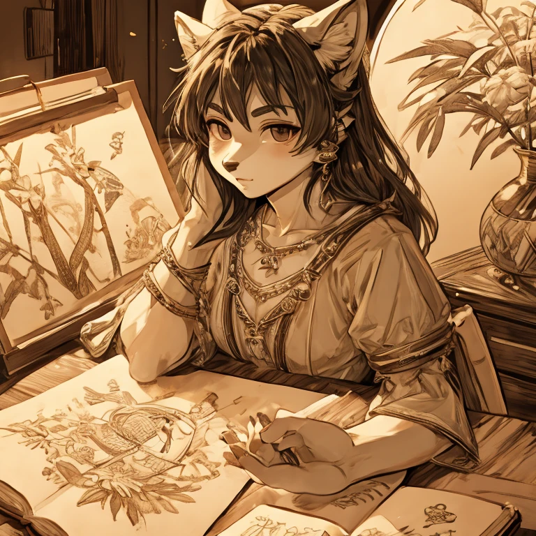 荒いLine art、Rough drawing style、(Line art)、rough sketch、美しいLine art、Beautiful artwork illustration、Great picture、Upper Body、(Monochrome)、(Coloring book)
