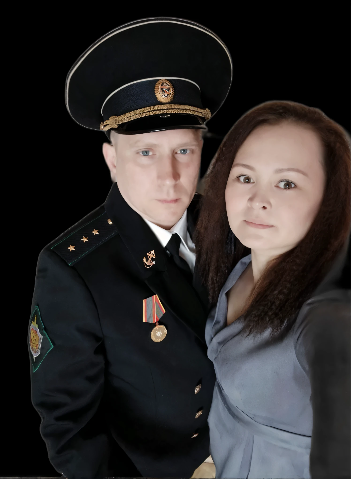 candid photograph of (woman and man together) suzanneschulting_V1 wearing a turtleneck sweater and fur jacket and wool skirt ((embracing)) Ukrainian President<lora:Zelenskyy2:1>zelenskyy,persZel-1700,(3/4 shot),(slight smirk),Kilo class ((submarine)) in the background,sunglasses,((Ushanka)),Ukrainian flag,(blue and yellow flag),((Kyiv))