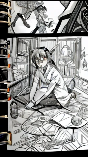 荒いLine art、Rough drawing style、(Line art)、rough sketch、美しいLine art、Beautiful artwork illustration、Great picture、Upper Body、(Monochrome)、(Coloring book)