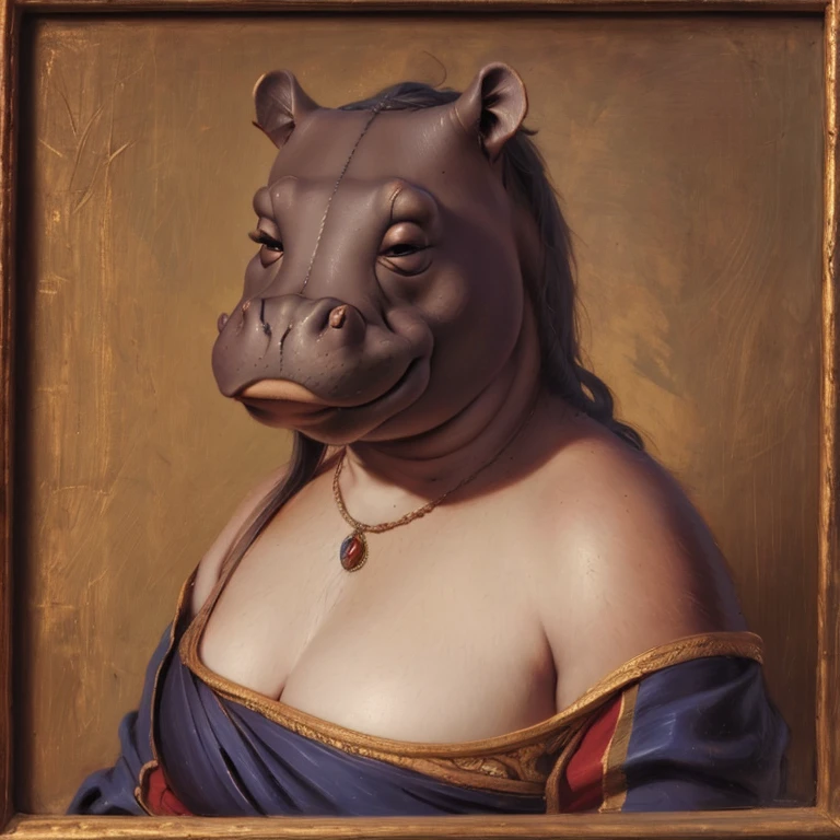 (Masterpiece), (detailed), (high res), (high quality), medieval painting of hippo woman