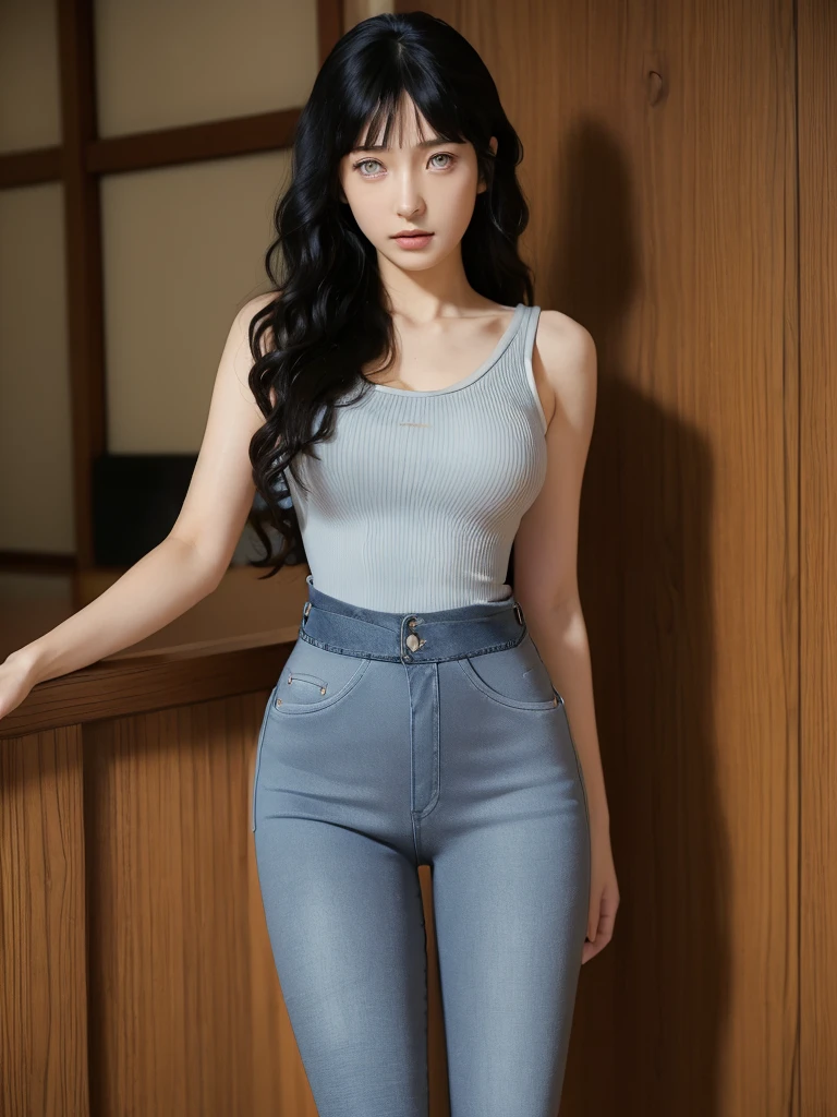 ((tight jeans:1.5))、sneakers、slender body、((thin waist:1.3))、hinata hyuga model photo、Height: 168cm、Tall thin beautiful goddess、((Shibuya Ward, Tokyo:1.3))、((Japanese town:1.3))、(on the way to shopping:1.3)、、((Wavy hair:1.3))、、((big breasts:1.2))、long hair、、black hair、hinata hair、whole body slender、、thin legs、((beautiful feet:1.5))、((Long legs 1.5))