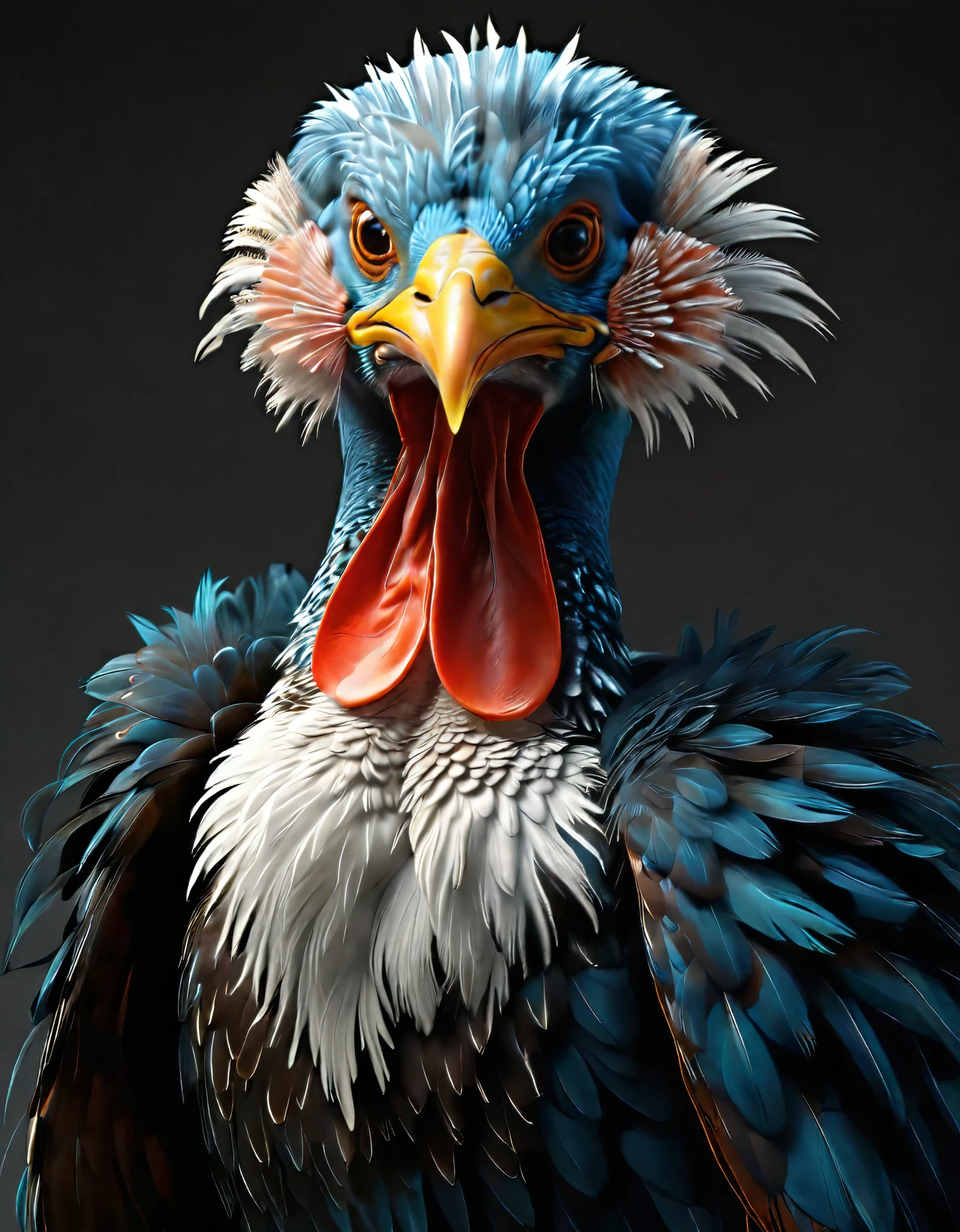 (best quality,4k,8k,highres,masterpiece:1.2),ultra-detailed,(realistic,photorealistic,photo-realistic:1.37),cute turkey with huge tail feathers,pixar style,white background,octane render,adorable and expressive eyes,vibrant and colorful feathers,playful and lively pose,tiny round beak,fluffy and well-defined body,feathers with intricate patterns and textures,feathers with a glossy shine,masterful lighting to highlight the turkey's features,detailed shadows to create depth,smoothing and softening of edges,great attention to detail,highly realistic and lifelike portrayal,fun and whimsical atmosphere,joyful and dynamic composition,happy and inviting facial expression,expressive and animated tail feathers,well-balanced colors and tones,blending of warm and cool hues,rich and vibrant color palette,lively and energetic strokes,professional and polished execution.