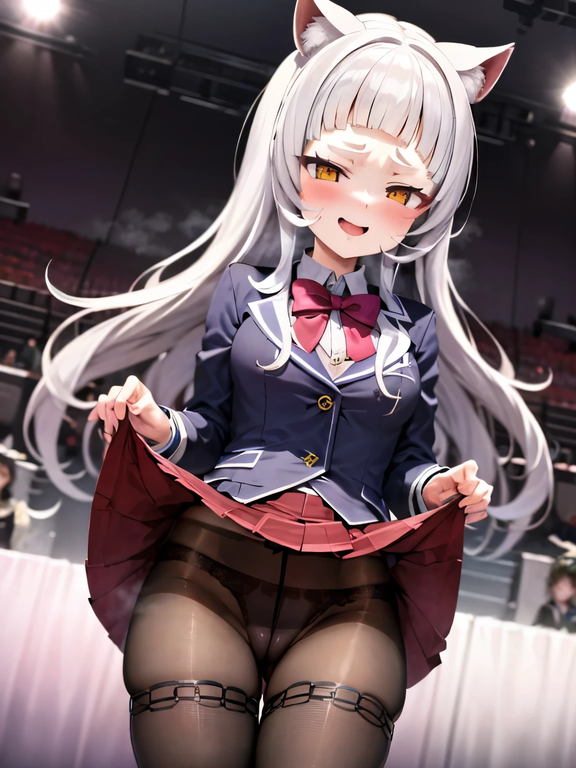 NSFW,Hololive,Shion Murasaki、1 female、Long Hair,pantyhose,High-quality lingerie,blush,(Perfect hands),(Perfect Anatomy),(masterpiece),(highest quality),Skirt Lift,School,stage