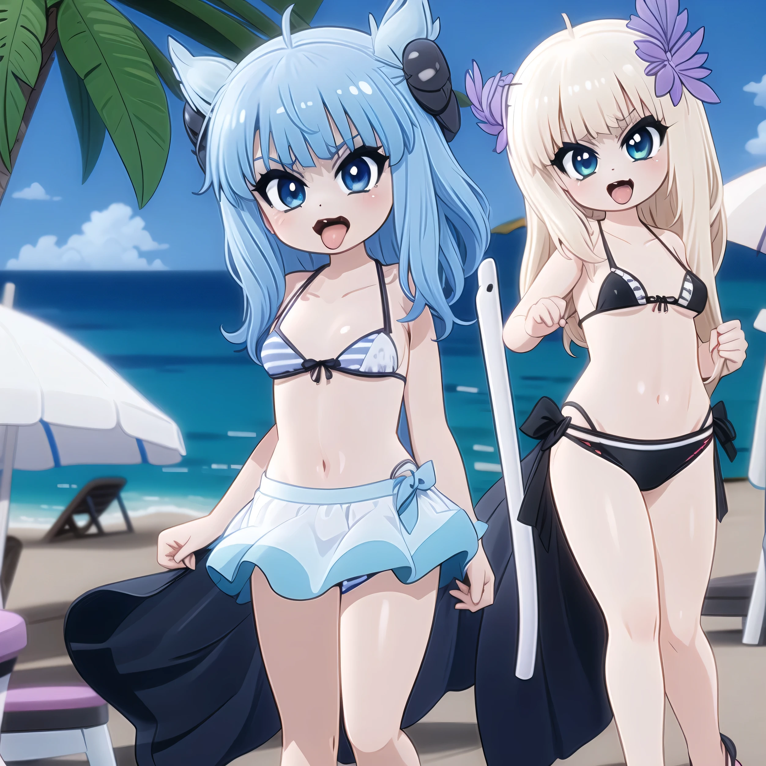 By mantis-x, kanna kamui, young girl, bikini, small breasts, open mouth, tongue out, beach