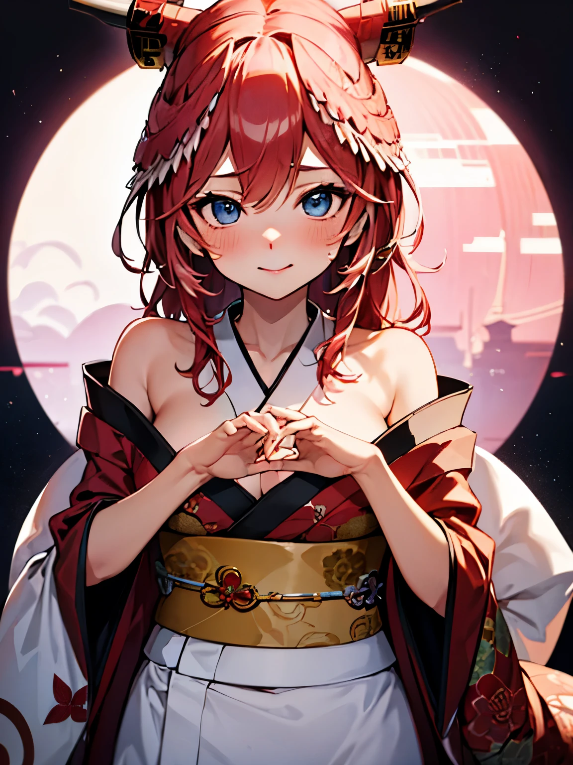 NSFW,Hololive,Rui Takane,long hair,kimono,(High-quality kimono:1.3),(Oiran:1.5),hair ornaments,Off the shoulder,Embarrassed,blush,Lonely look,(Perfect hands),(Perfect Anatomy),(masterpiece),(highest quality),night,Red light district,Blowing a Kiss,A seductive smile