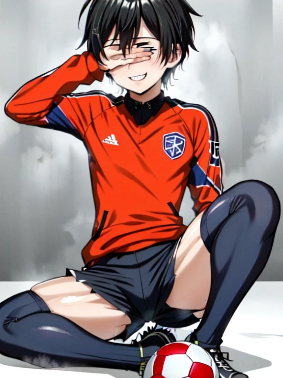 (((official art,Super thin illustration,High resolution, muste piece, best quality,best quality,)))high quality, detailed, (),12 years o)、 A young ace striker male idol with a super cute face,A boy as beautiful as Planding, Cool handsome face with a smile, soccer spike, long legs, thighs, Foots, No bulge, (blonde、short hair)、shiny hair, (Tight shiny random color soccer uniform suit), (tight and shiny soccer shorts), (soccer socks), grassy area, cool pose, (厚いthighs、Seducing a big ass into your crotch)、(((soccer field in the park)))、((Saucy、))、grinning grin、spread legs,ultra fine painting, (best quality, In 4K, 8K, High resolution, muste piece:1.2),service shot、((detailedな目:1.2))、showing off his big butt、proud butt、