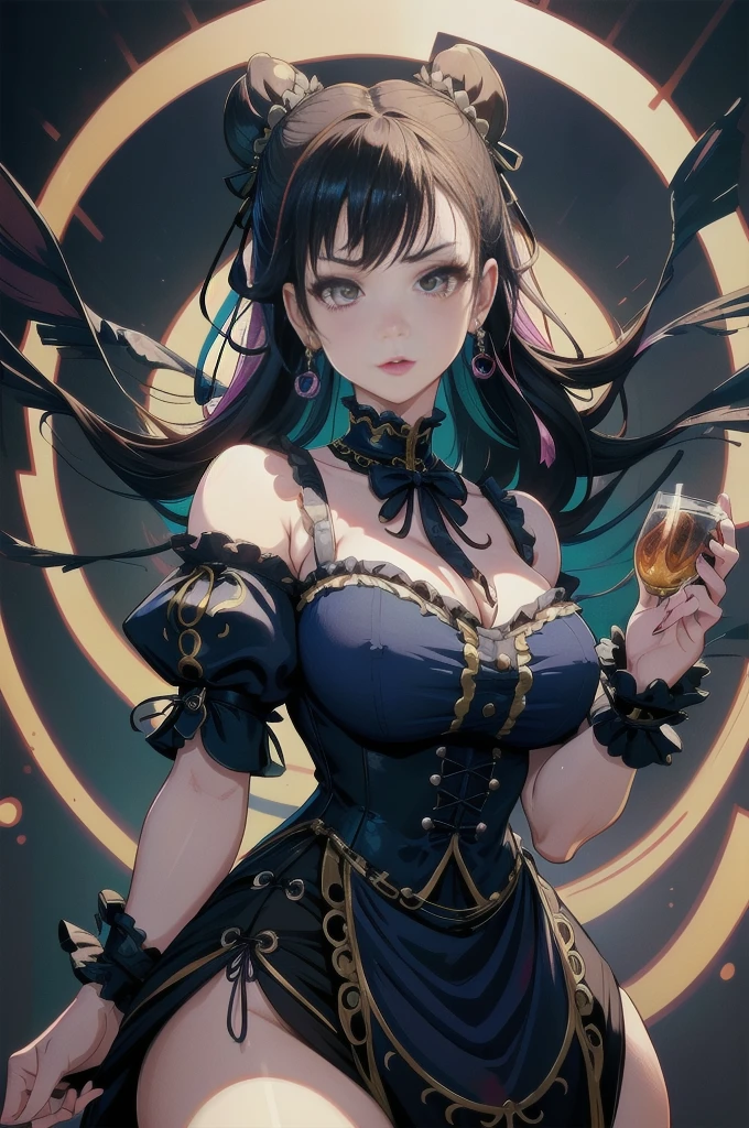 Sfw, (vivid colors,ultra-detailed),(best quality:1.37)chun li reimagined as a Victorian goth girl in a dark Victorian era backdrop, full body, 