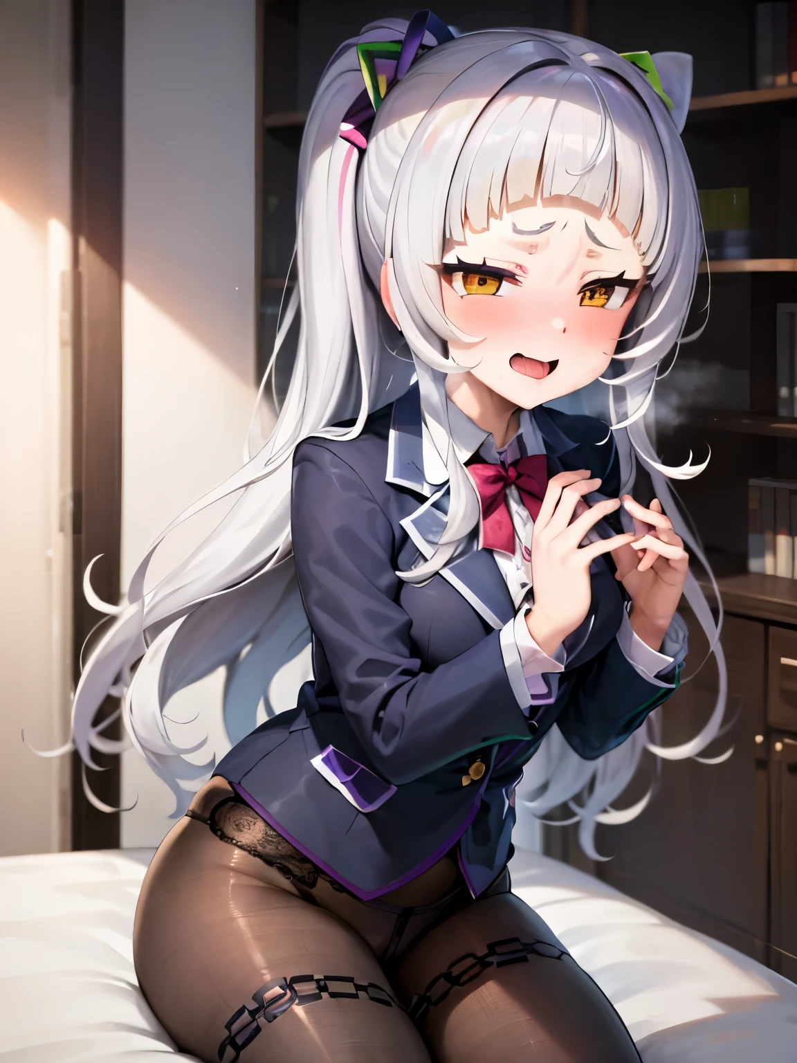 NSFW,Hololive,Shion Murasaki、1 female、Long Hair,pantyhose,High-quality lingerie,Embarrassed,blush,(Perfect hands),(Perfect Anatomy),(masterpiece),(highest quality),School