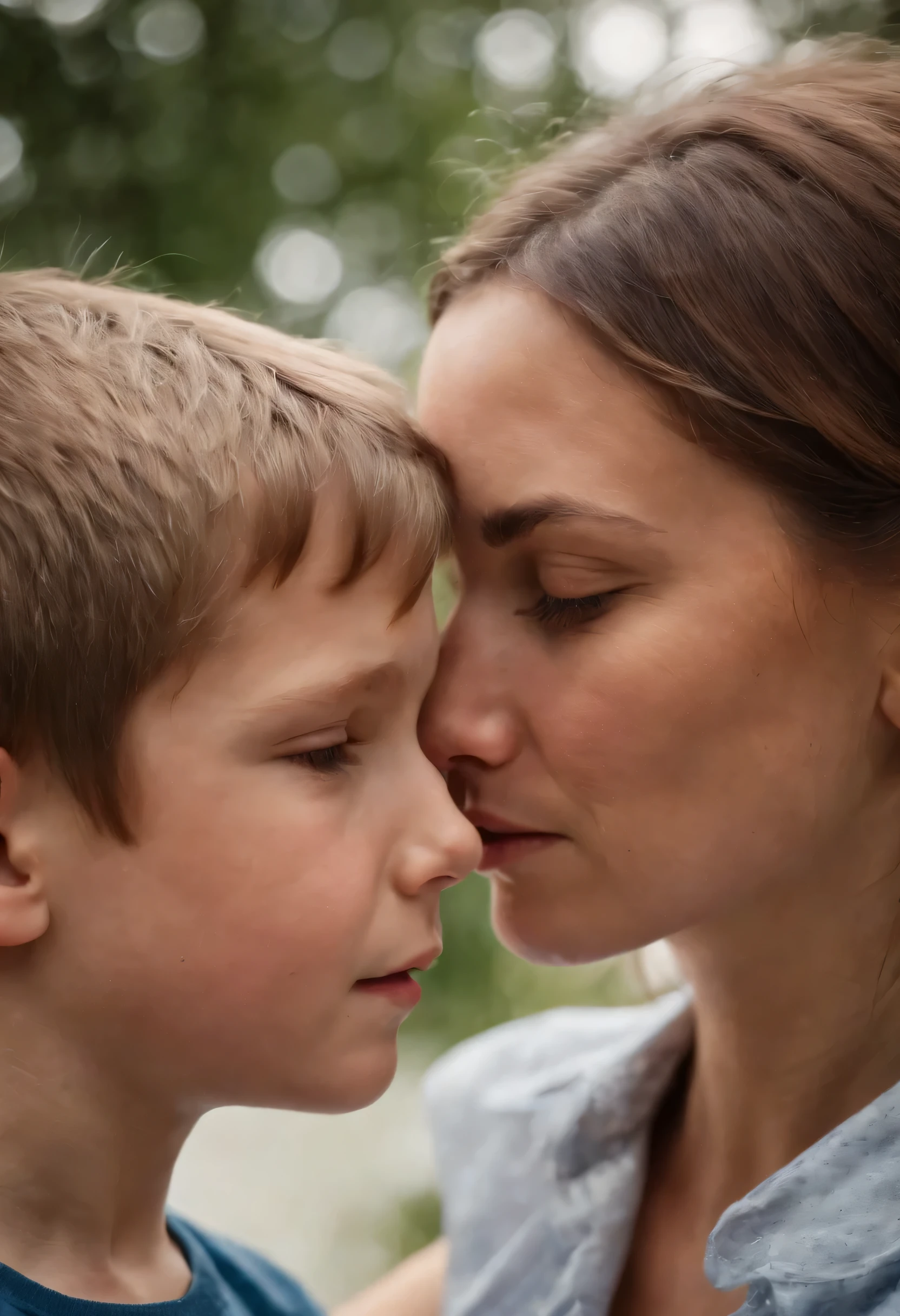 Mother and son together(Son is a boy) Se Beijando no rosto