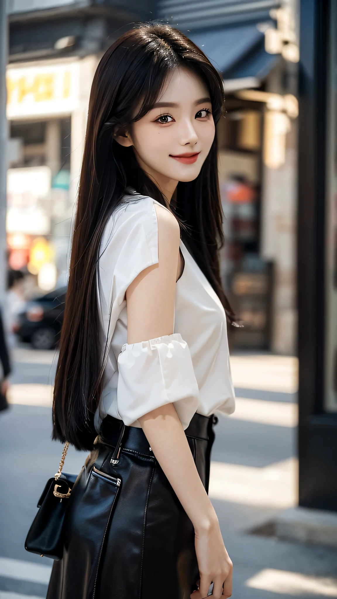 ​masterpiece、top-quality)、1 beutiful girl、Slim body、((Black and white plain clothes:1.1))、((Wearing black sunglasses )), (Detailed beautiful eyes), ((Detailed skin)) , ((Detailed beautiful hair)), Walk around the store、((Boyish Brown Medium Hair))、((Smaller face))、((Neutral face))、((Face seen from the side))、((Light brown eyes))、((Korean Girl))、((18year old))、((cool lady))、((A shy smile on his face))、((Korean Makeup))、((elongated and sharp eyes))、((Happy dating))、((boyish))、((Shot from the same height as your face)、), ((CG rendering)), ((Blurred background)), ((deep shadow)),  ((16K)),  ((Very detailed)), ((wallpaper)), ((depth of field)), ((movie light)), (( Ray tracing)).